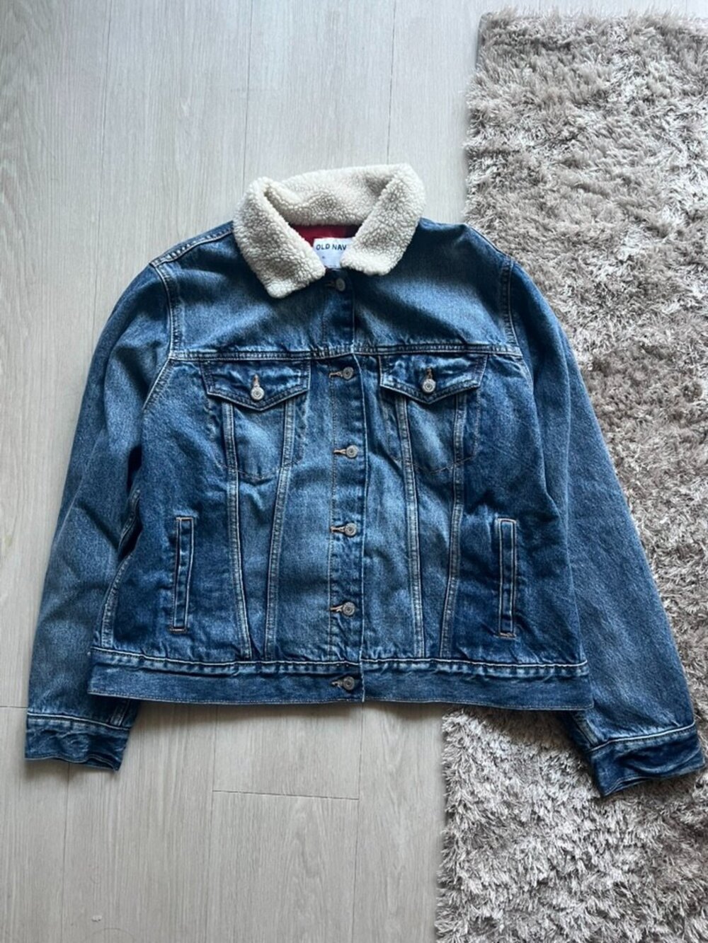 Sherpa Denim Trucker Jacket Women’s XL Old Navy Plaid Lined Heavy Duty Fall